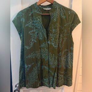 Olive Green Leaf Print Women's Top